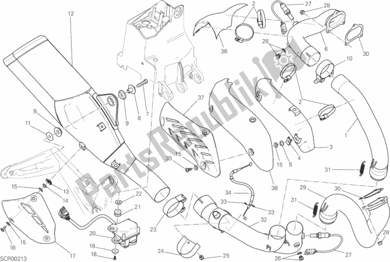 All parts for the Exhaust System of the Ducati Monster 821 Dark Thailand 2016